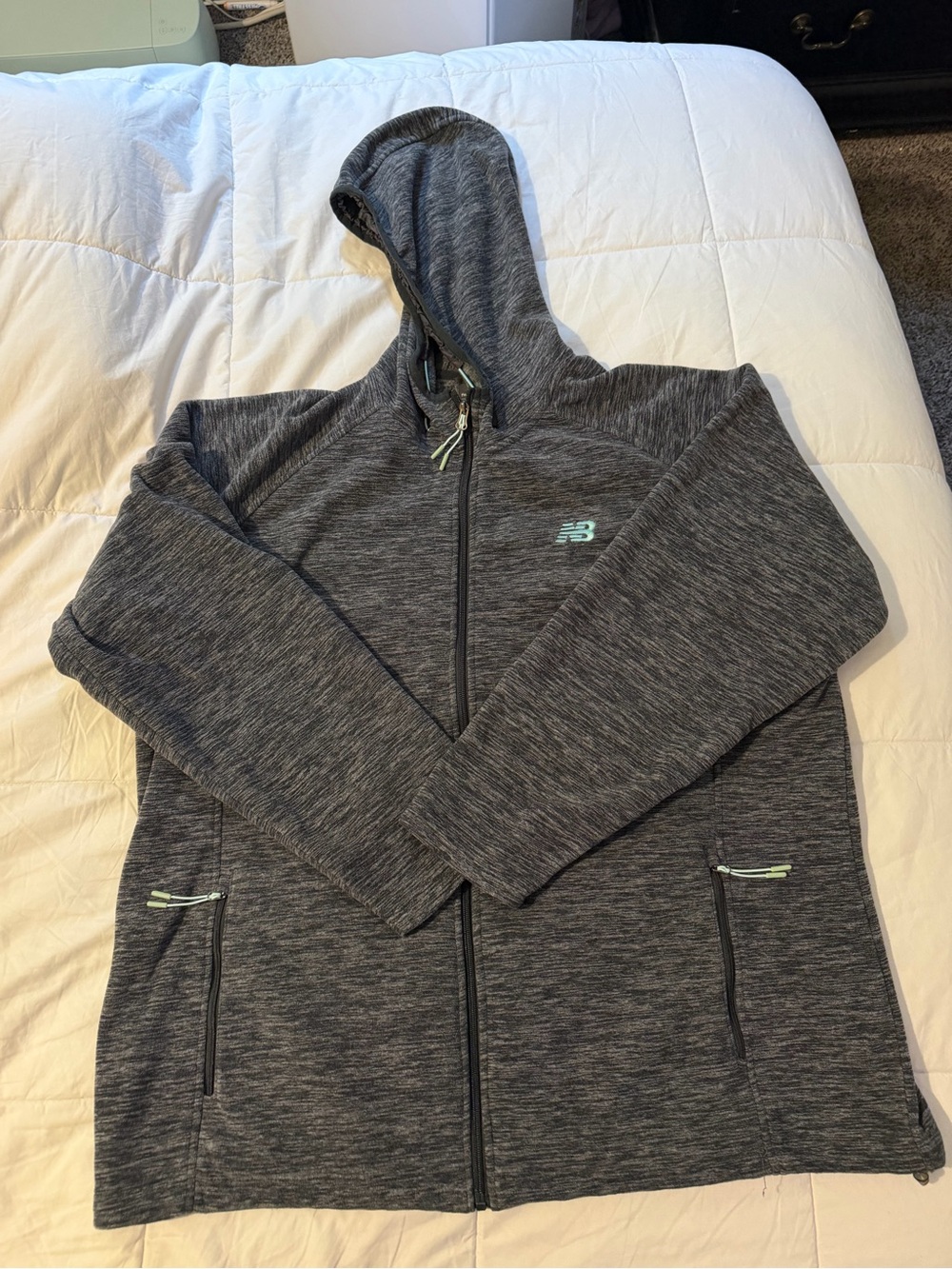 New Balance Charcoal Heather Full-Zip Hoodie with Mint Accents